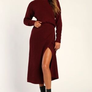 Autumn Sweetheart Burgundy Waffle Knit Two-Piece Sweater Dress